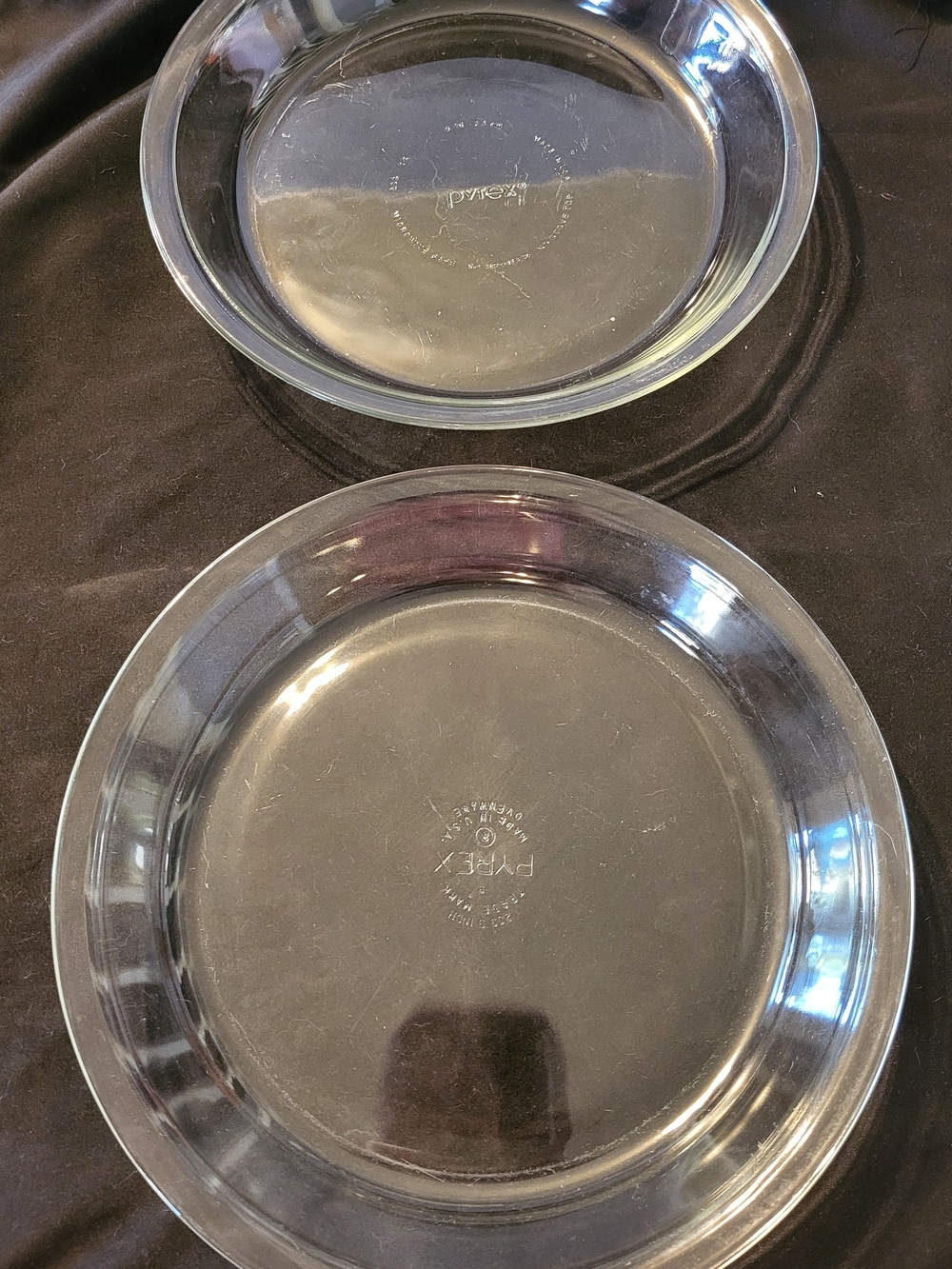 Vtg Pyrex #209 Pie Plate 9” Clear Glass Flat Rim Baking Dish Pan USA Lot of 2